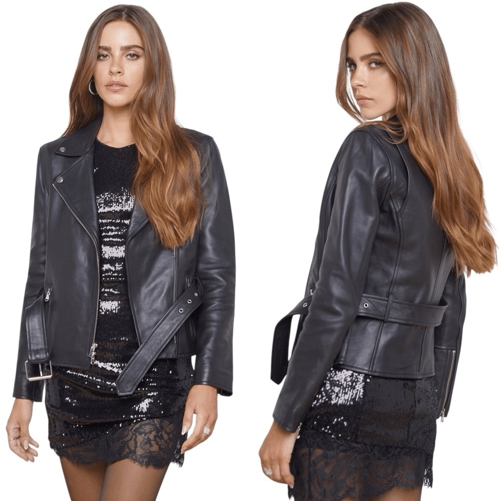 NWT L’Agence Large Black 100% Lamb Leather Biker Jacket $1395MSRP